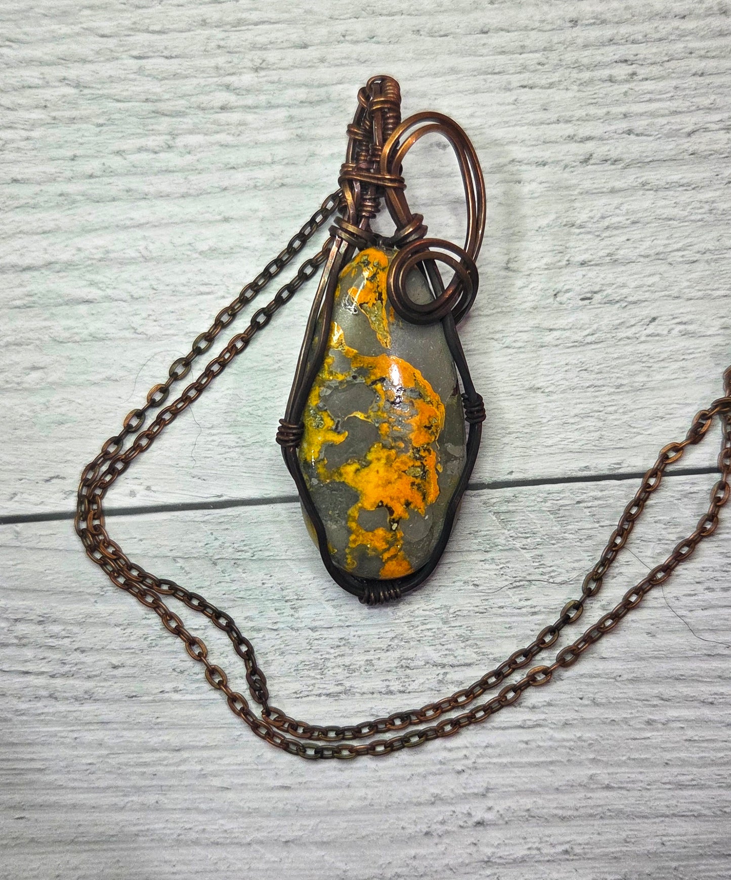 Bumblebee Jasper wrapped in aged copper