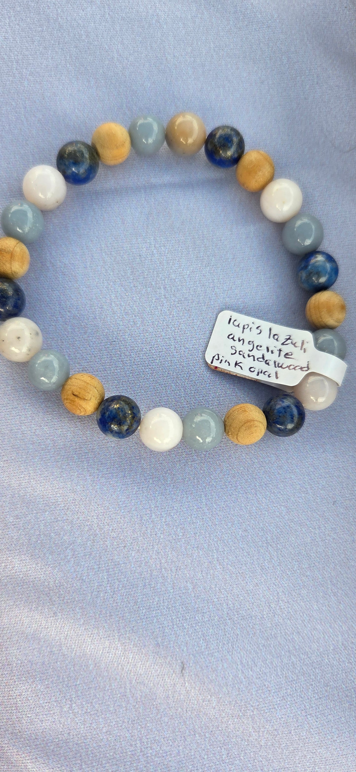 Lapis Lazuli, Angelite,Sandalwood, and Pink Opal beaded bracelet