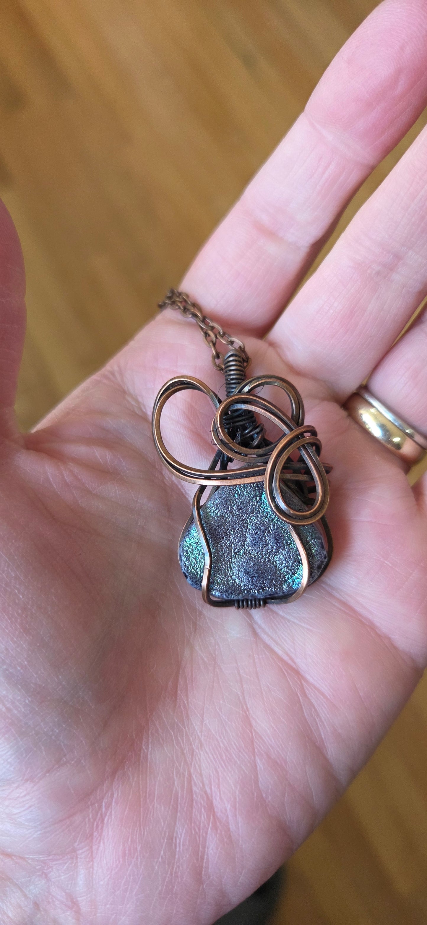 Chalcedony copper wire wrapped pendant