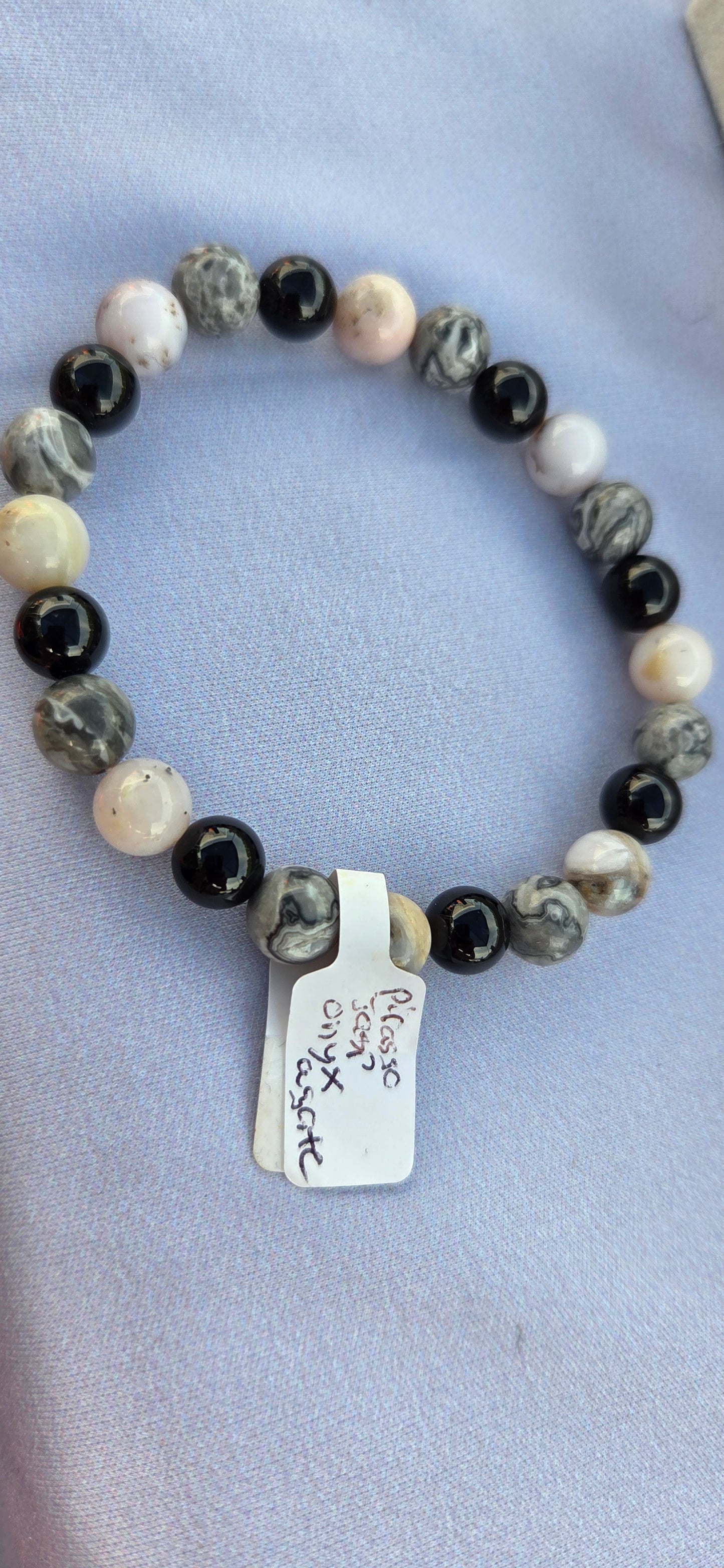 Picasso Jasper,Onyx, and Agate beaded bracelet