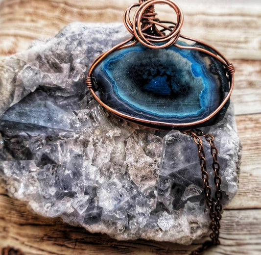 Blue Agate Slice Pendant