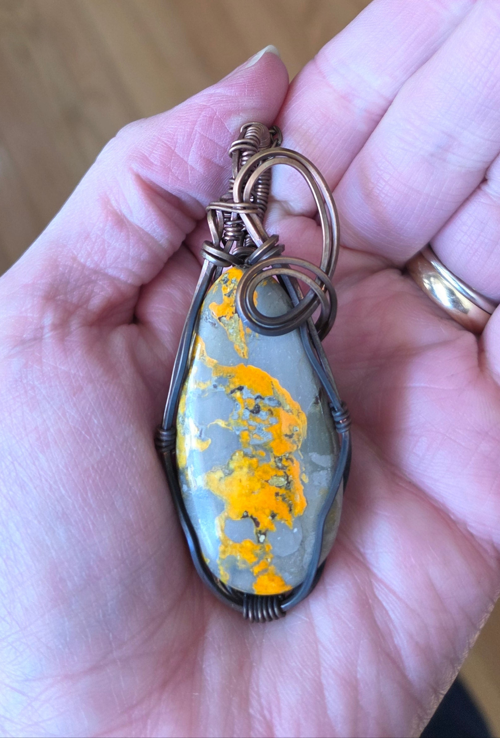 Bumblebee Jasper wrapped in aged copper
