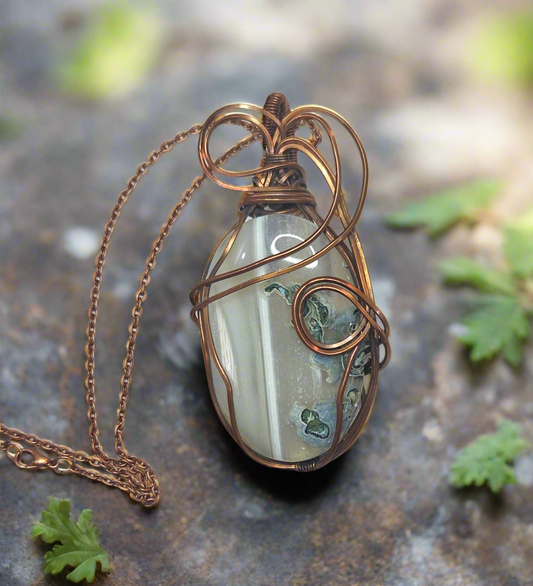 Indonesian Moss Agate- copper wrapped pendant