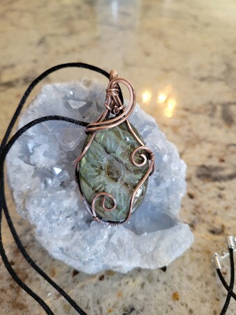 Labradorite, carved- wrapped in aged copper