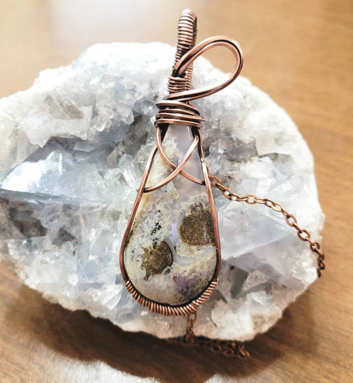 Moss Agate Pendant wrapped in copper