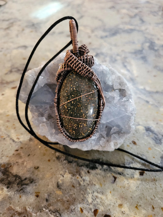 Ocean Jasper pendant wrapped in copper