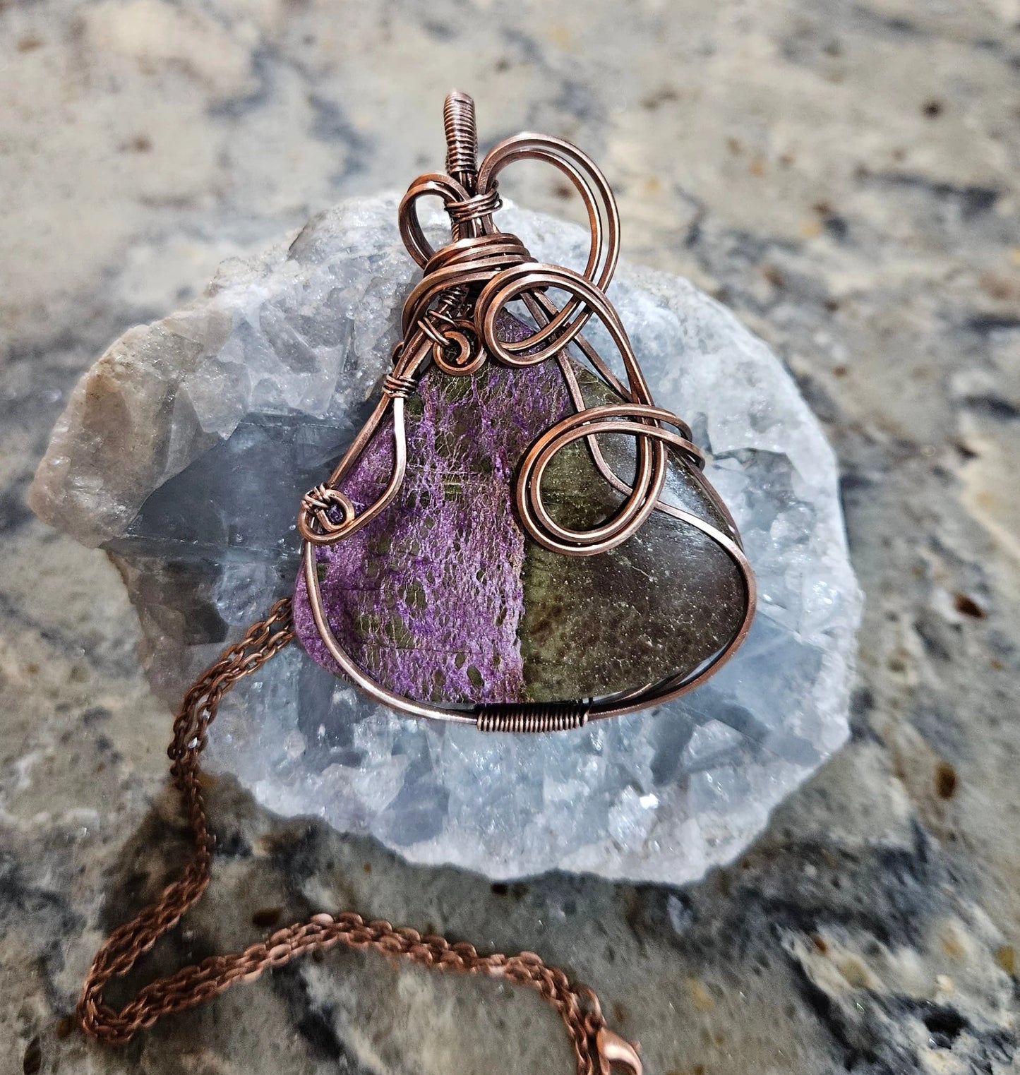 Stichtite wrapped in aged copper