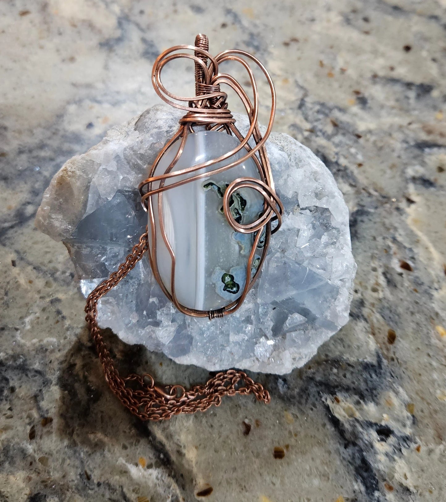 Indonesian Moss Agate- copper wrapped pendant