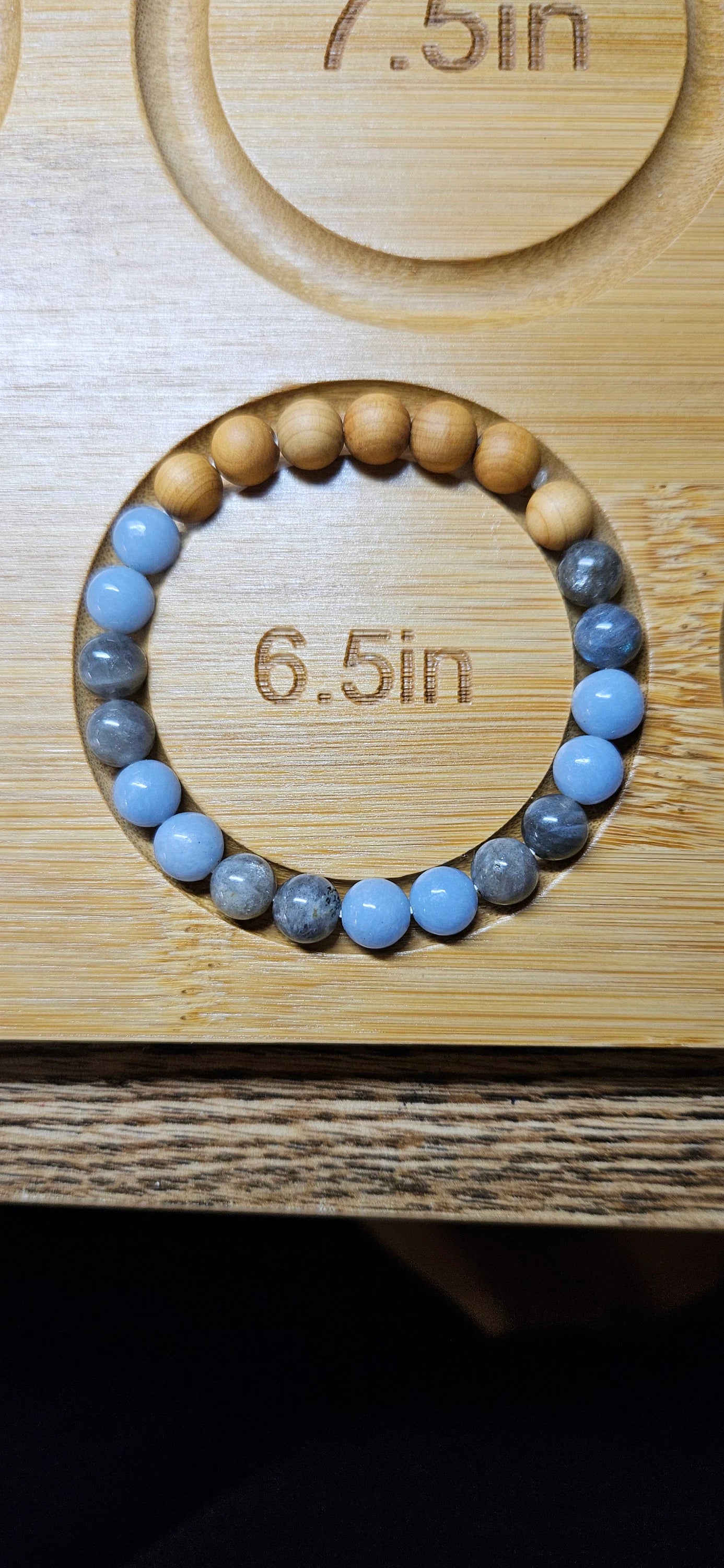 Sandalwood, Angelite and Labradorite beaded bracelet