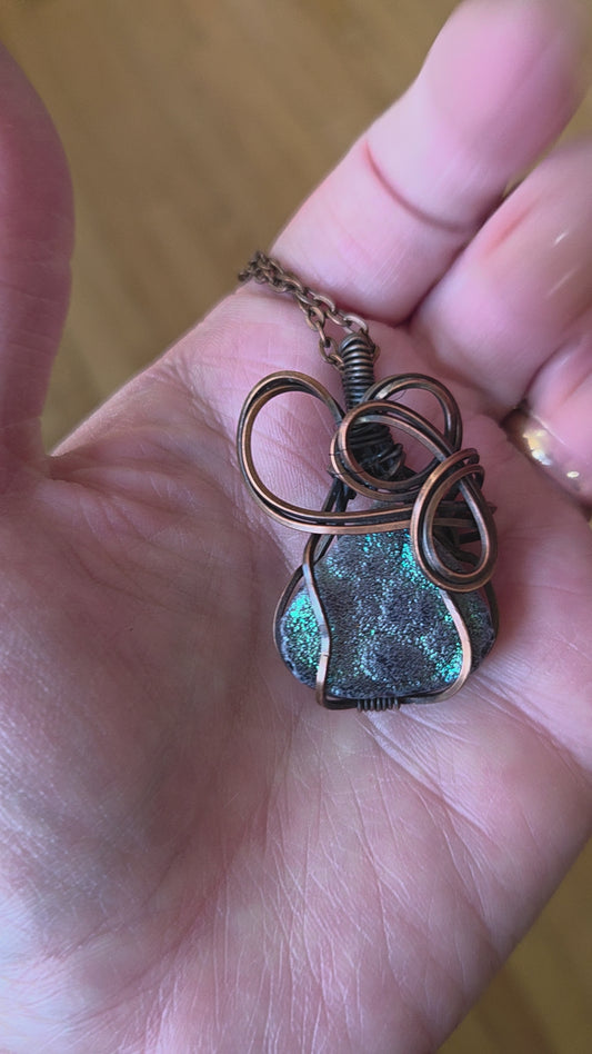 Chalcedony copper wire wrapped pendant