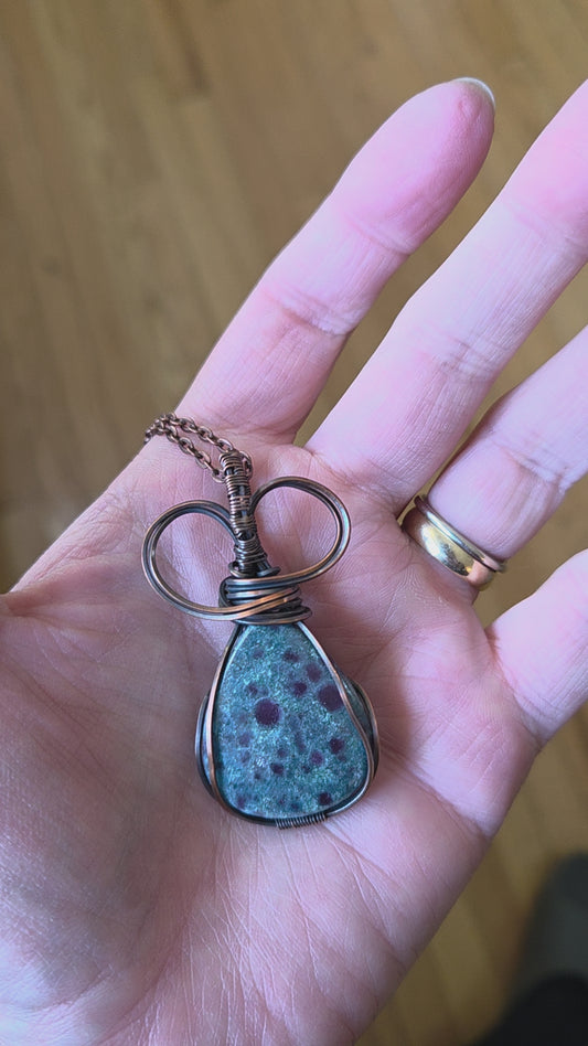 Ruby Kyanite pendant wrapped in copper