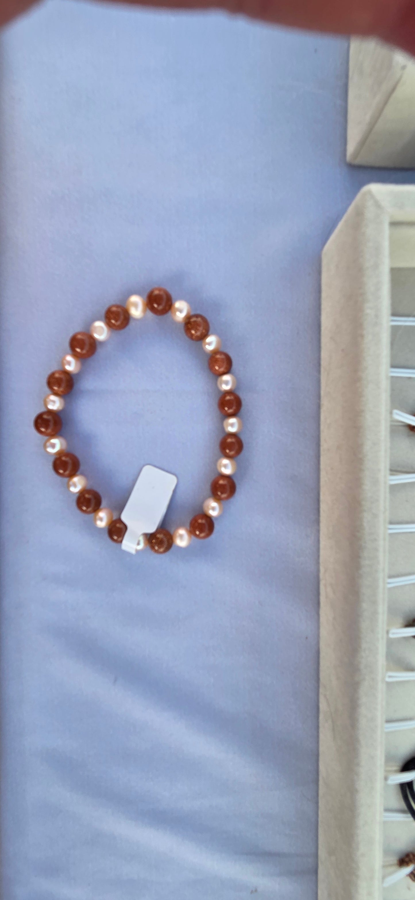 Goldstone and Pearl beaded bracelet