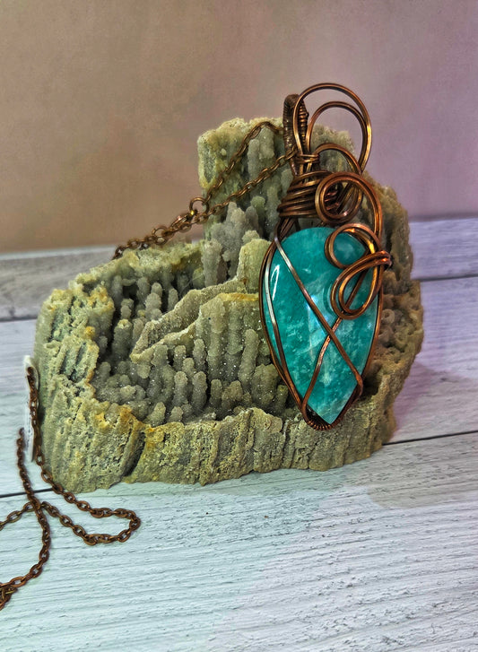 Green Aventurine wrapped in aged copper