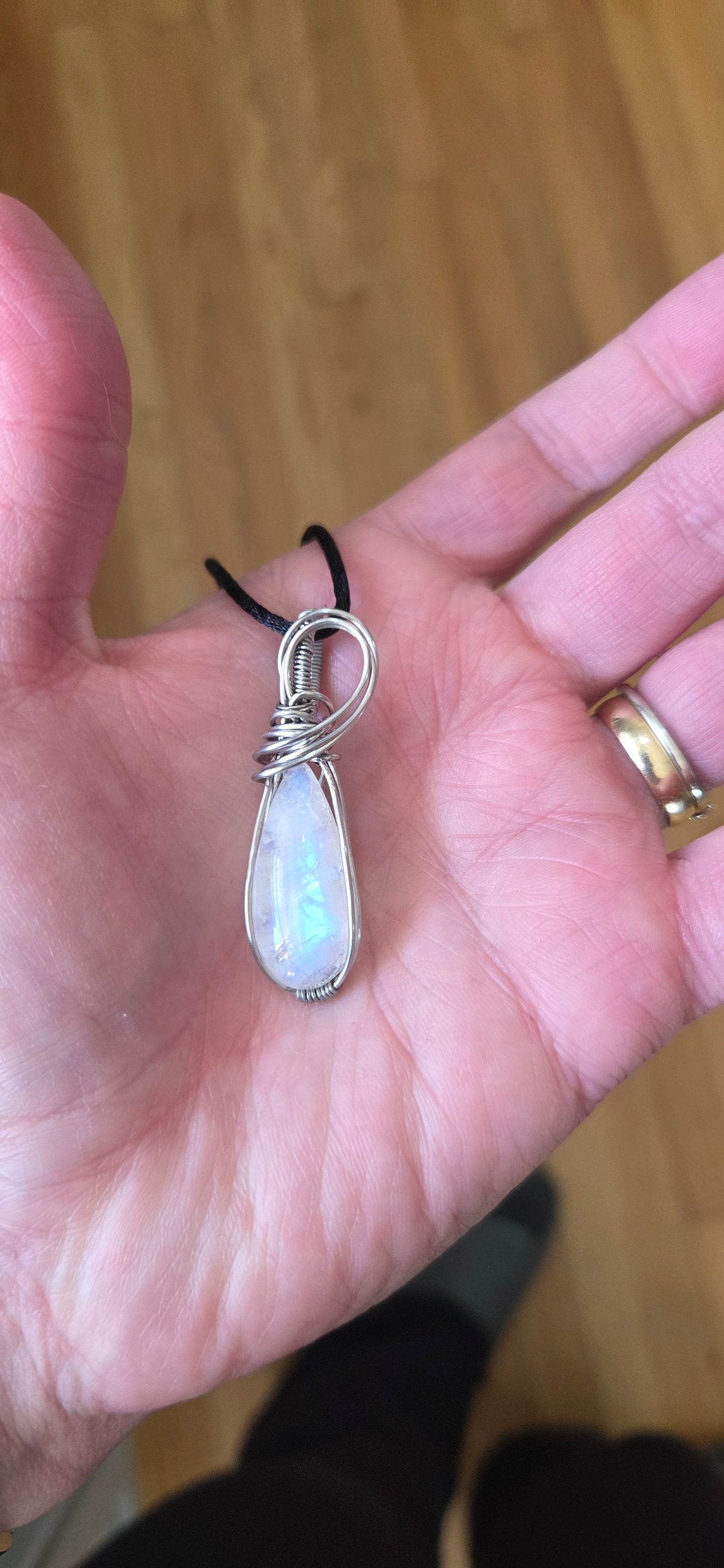 Moonstone wrapped in stainless steel