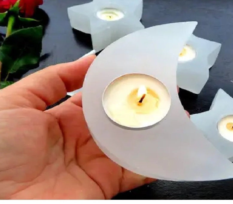 Selenite Moon Shaped Candle Holder