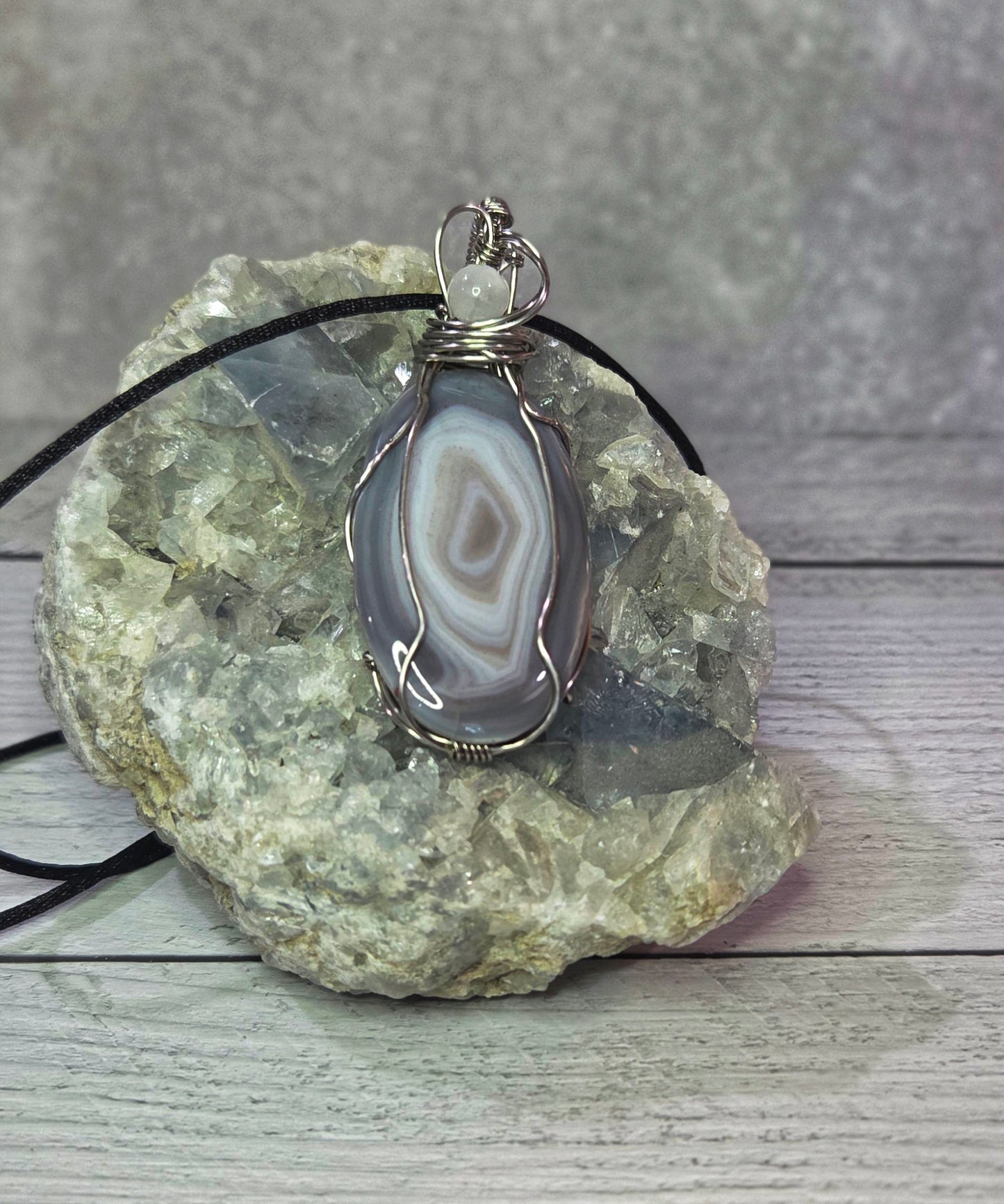 Botswana Agate wrapped in stainless steel