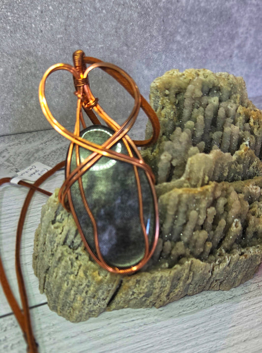 Gold Sheen Obsidian wrapped in copper