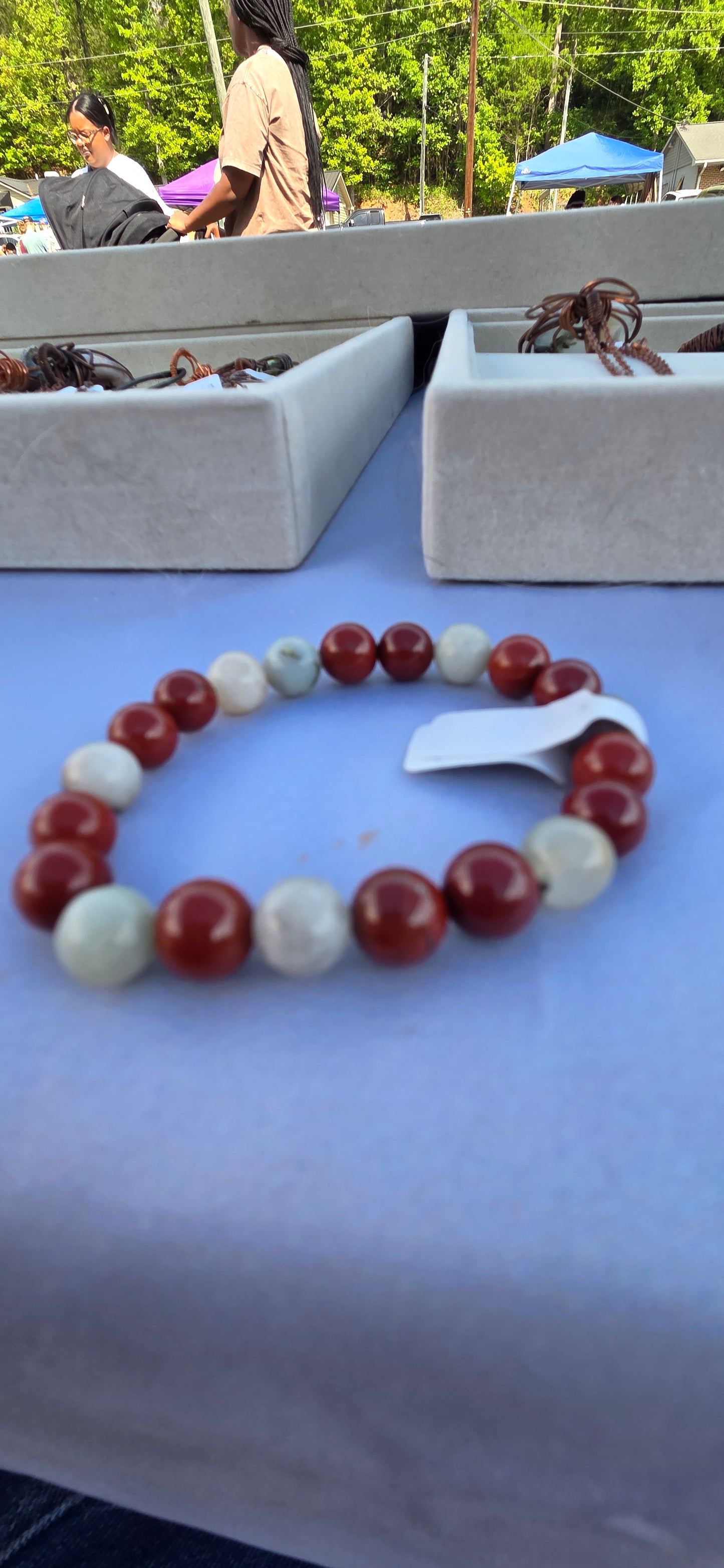 Caribbean Calcite and Red Jasper beaded bracelet