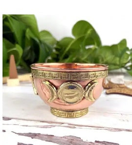 Copper Offering Bowl with Moon Phase Emblem - Raised Metal Design