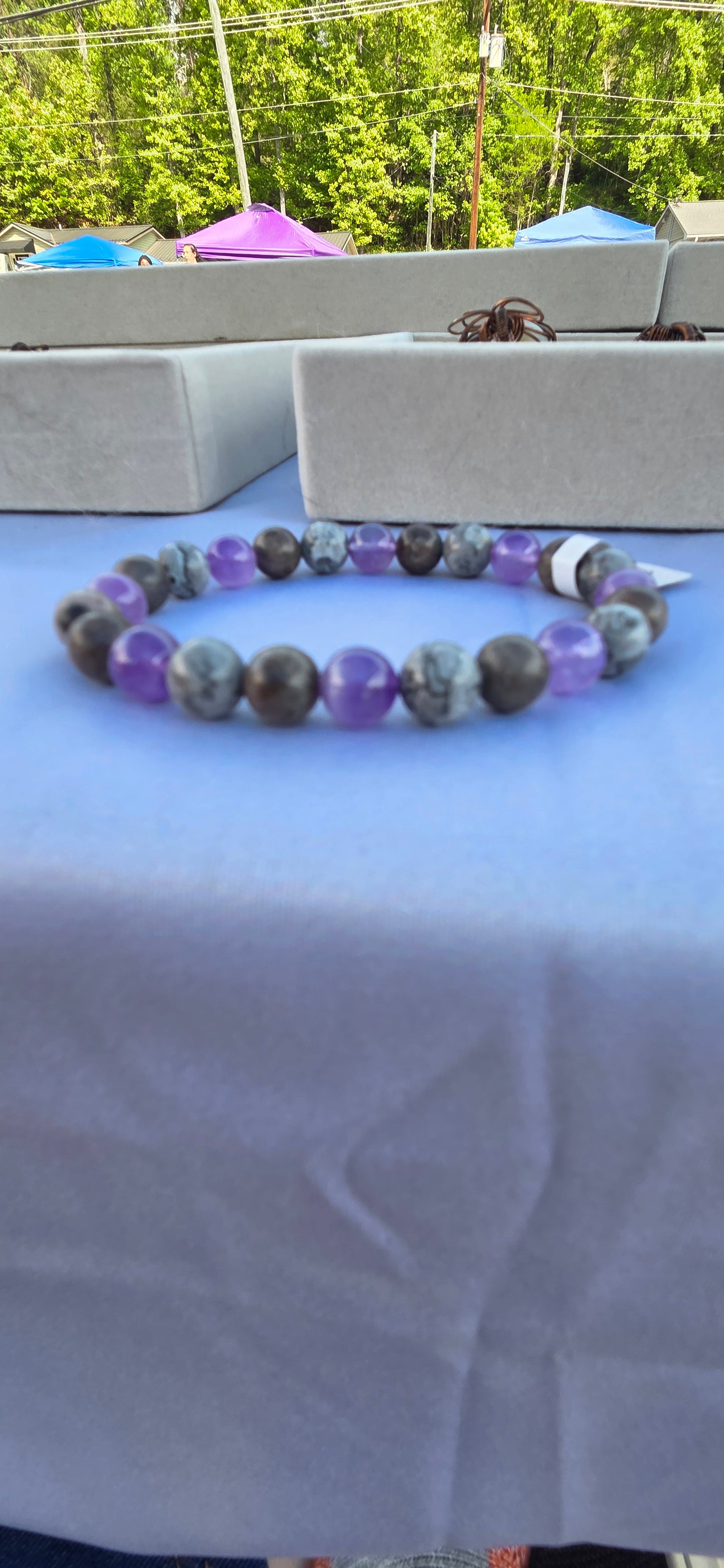 Amethyst and Picasso Jasper beaded bracelet