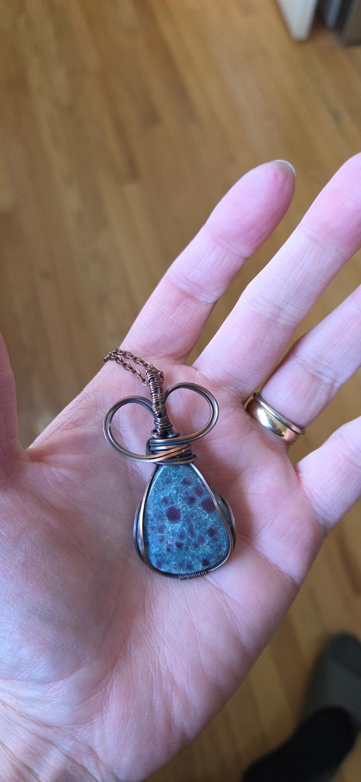 Ruby Kyanite pendant wrapped in copper