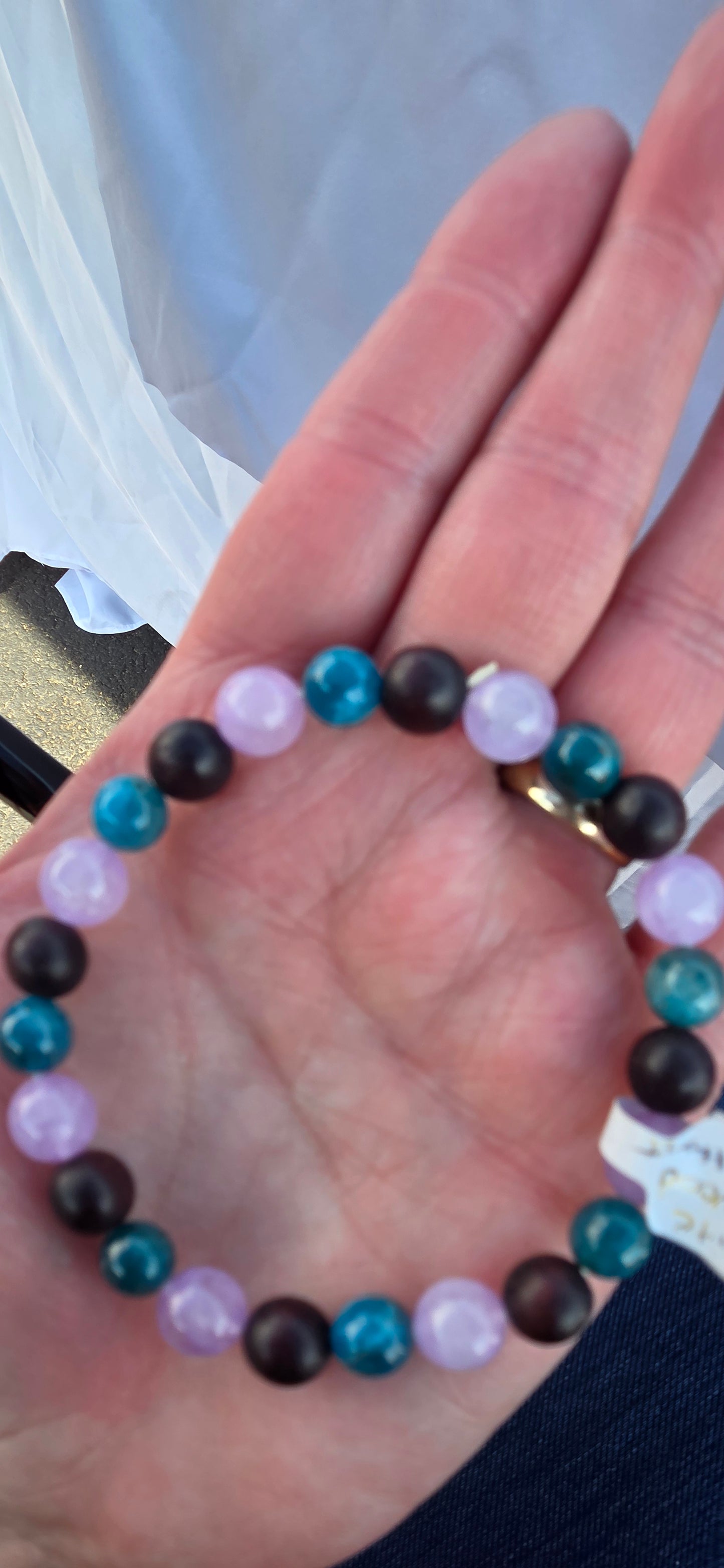 Blue Apatite, Agardwood, and Lavender Amethyst beaded bracelet