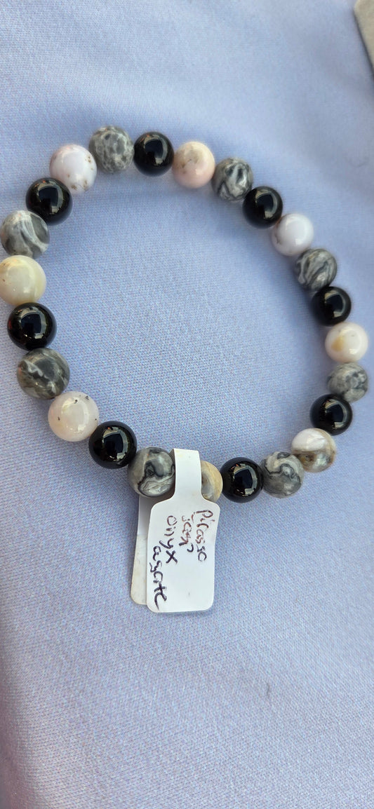 Picasso Jasper,Onyx, and Agate beaded bracelet