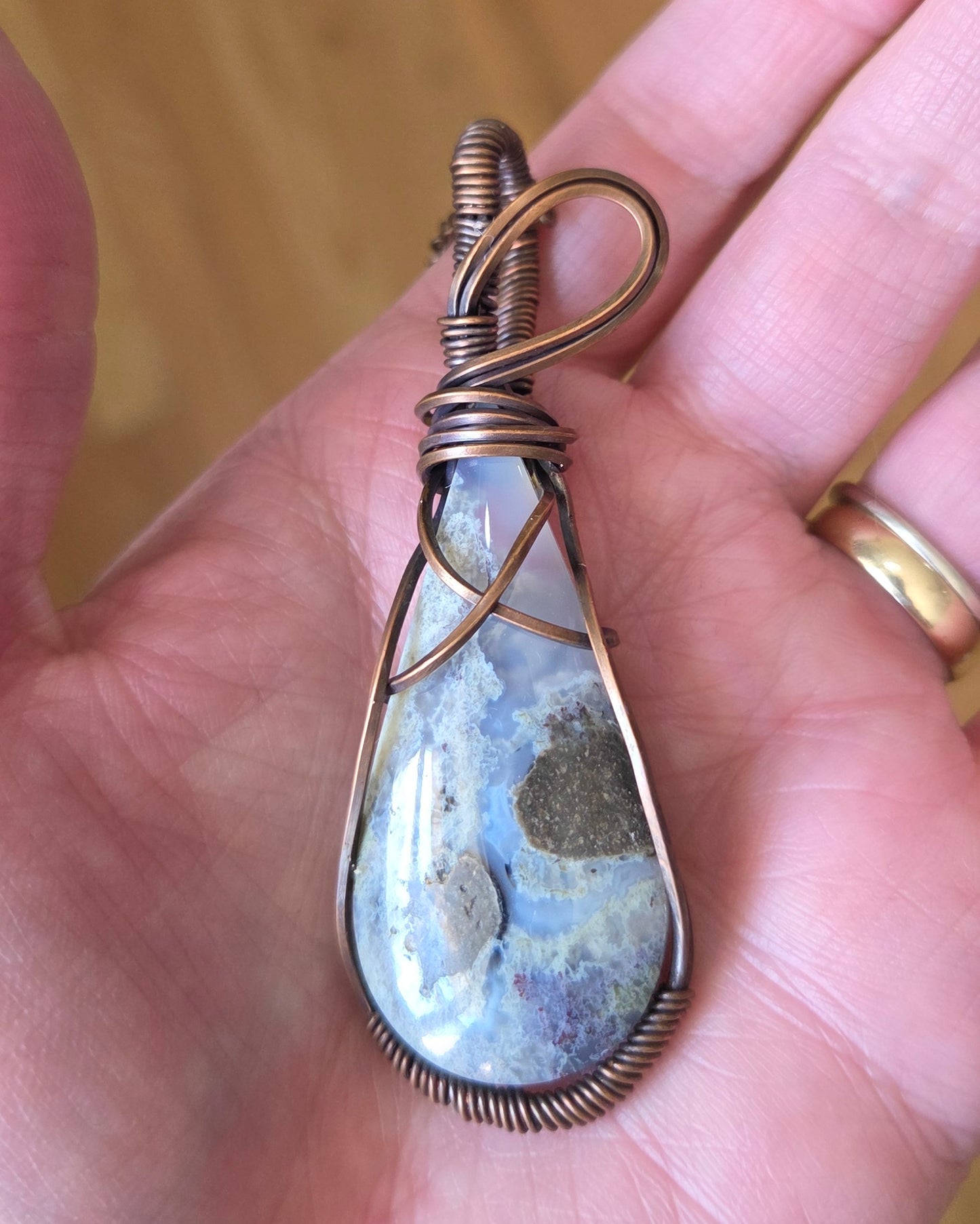 Moss Agate Pendant wrapped in copper