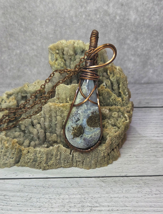 Moss Agate Pendant wrapped in copper