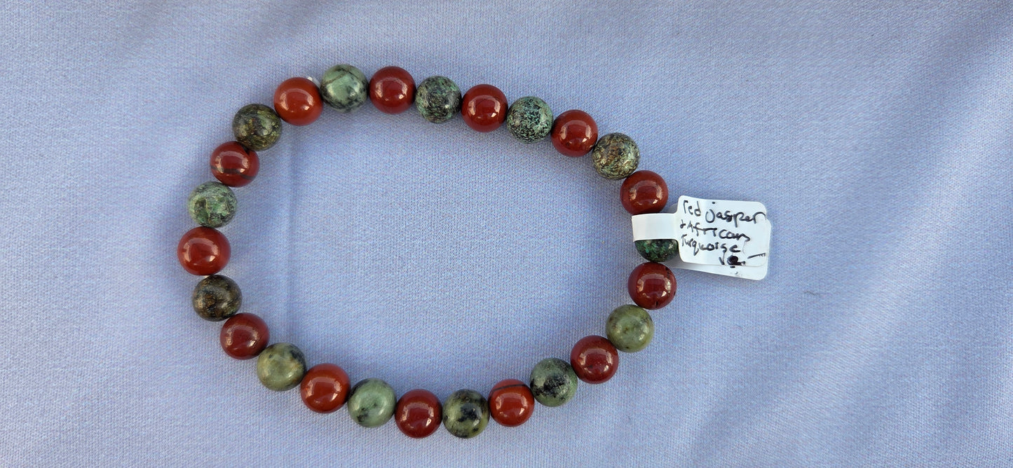 Red Jasper and African Turquoise beaded bracelet